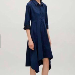 COS navy minimalist shirt dress high low size 6